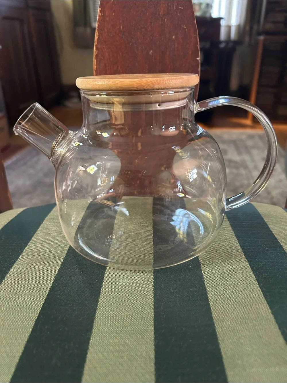CN Glass Borosilicate Teapot w Bamboo Lid & Flexible SS Coil Spout Strainer